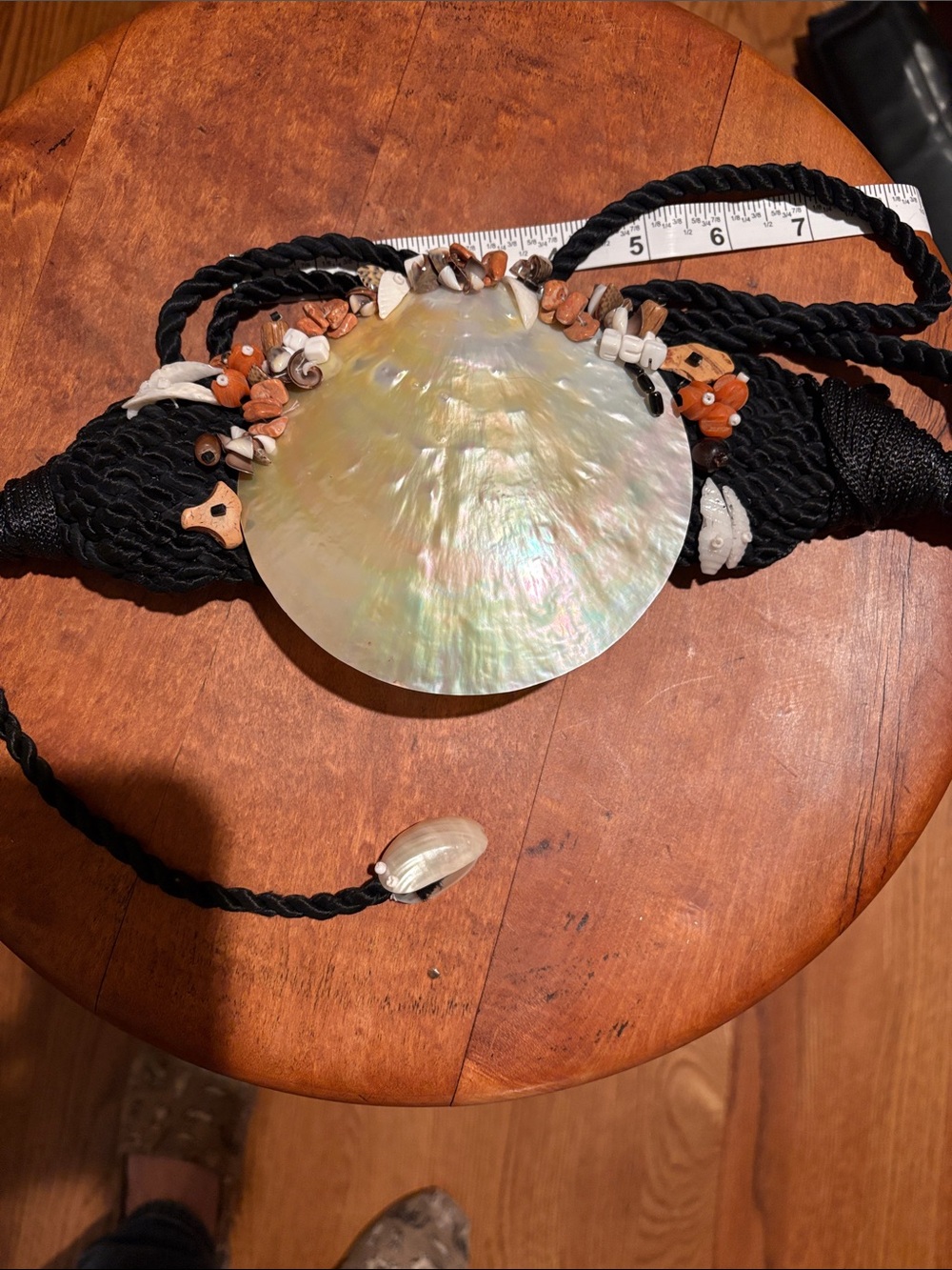 Handcrafted Mother-of-Pearl and Shell Women's belt Black Cord